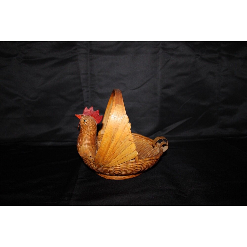 Rooster Chicken Wicker Handle Storage Basket Picnic Decoration